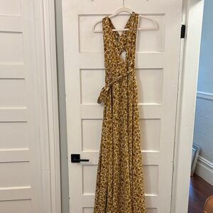 Lulu's Mustard Floral Backless Maxi Dress